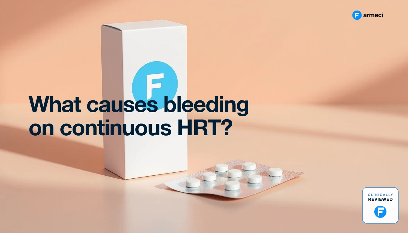 A woman reading information about continuous combined HRT and unscheduled bleeding at home