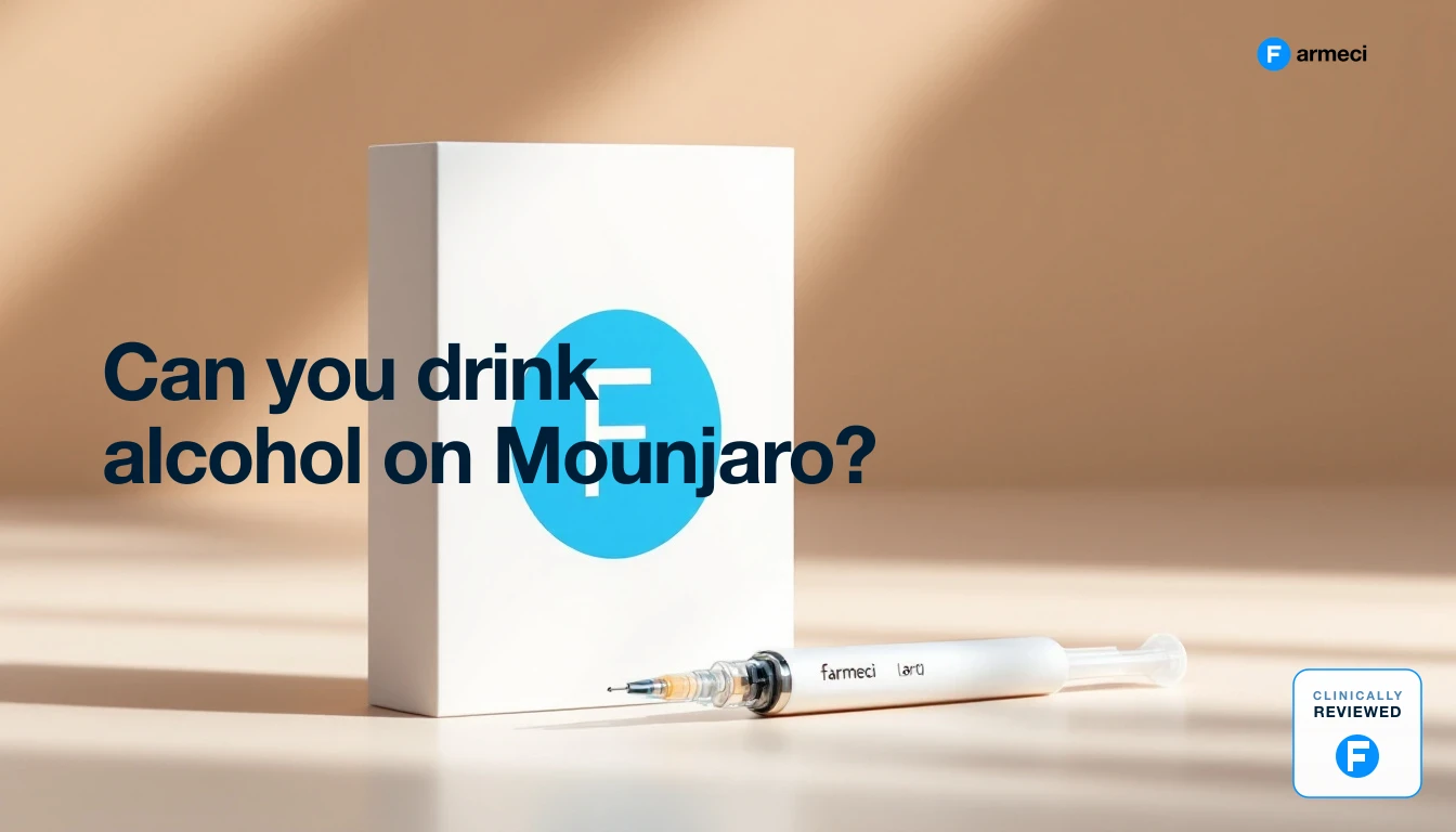 A glass of water beside a single alcoholic drink on a table, illustrating moderate, mindful drinking while using Mounjaro