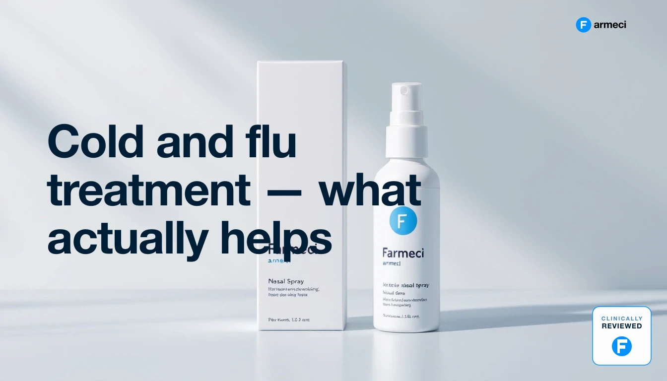Editorial illustration representing evidence-based cold and flu self-care, Farmeci branding