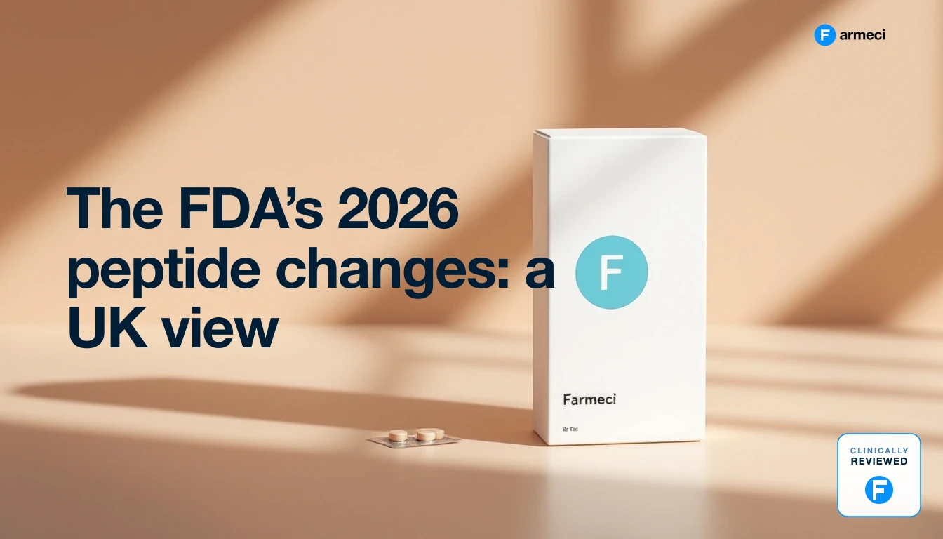 A UK pharmacist reviewing regulatory news about 2026 FDA peptide compounding changes and comparing them with UK medicines law.