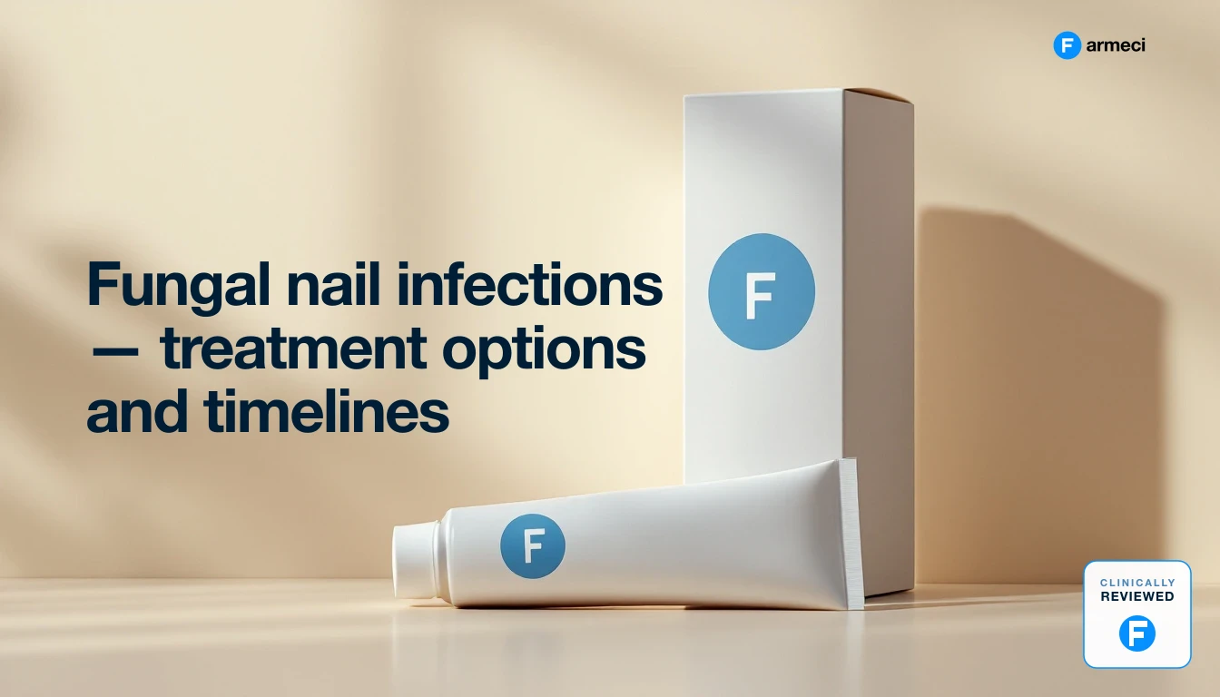 Editorial still life of fungal nail infection treatment, Farmeci branding