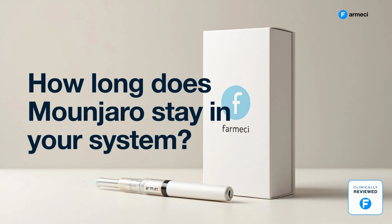 A once-weekly Mounjaro injection pen resting on a calendar, illustrating how long tirzepatide stays in the body