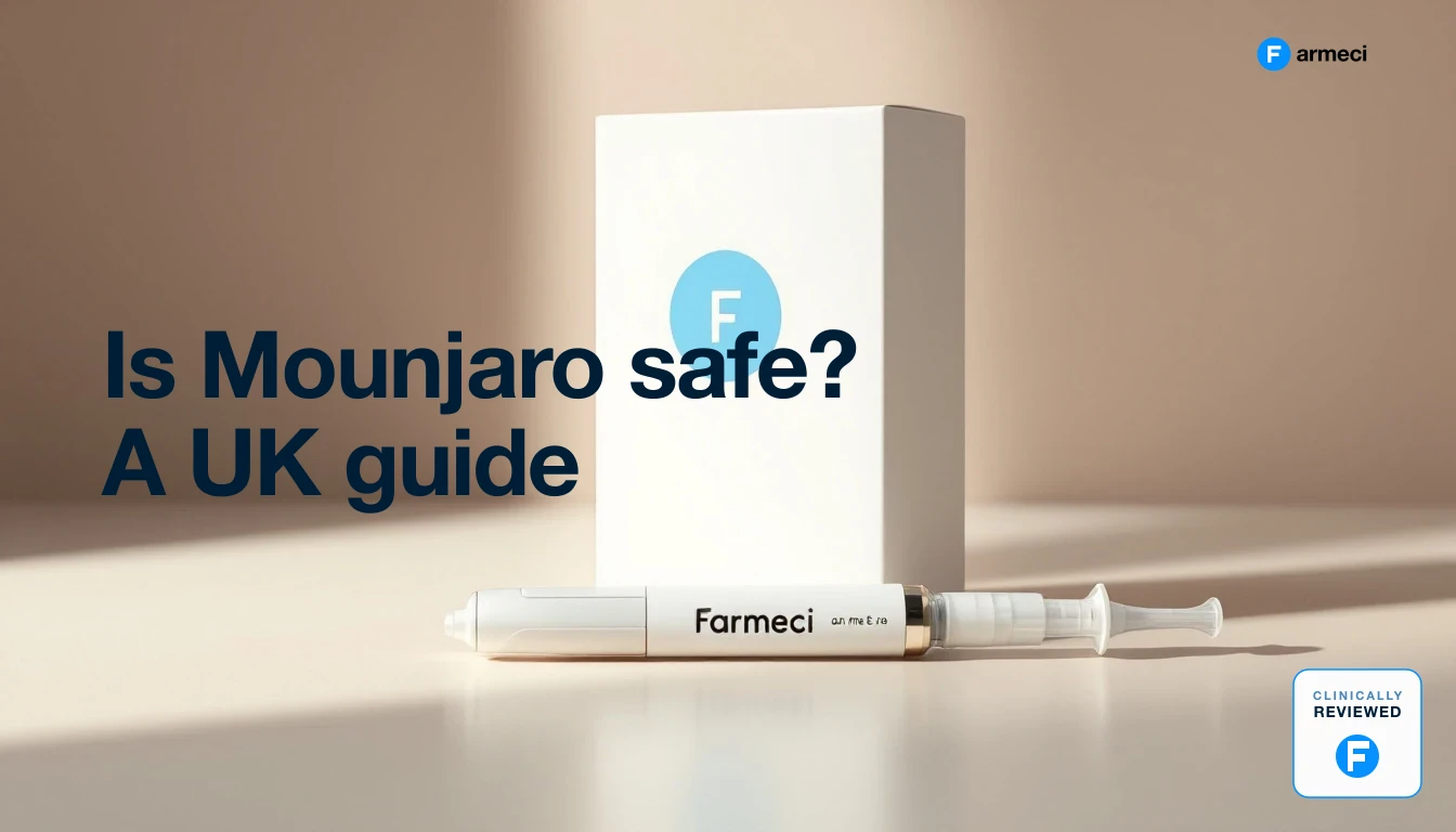 A UK-registered pharmacist reviewing weight management medication safety information with a patient