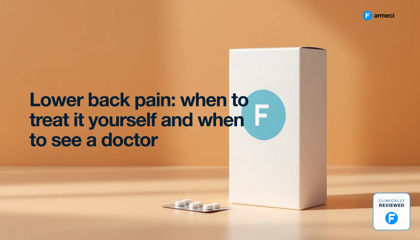 A person holding their lower back in discomfort, considering when to seek medical advice for back pain