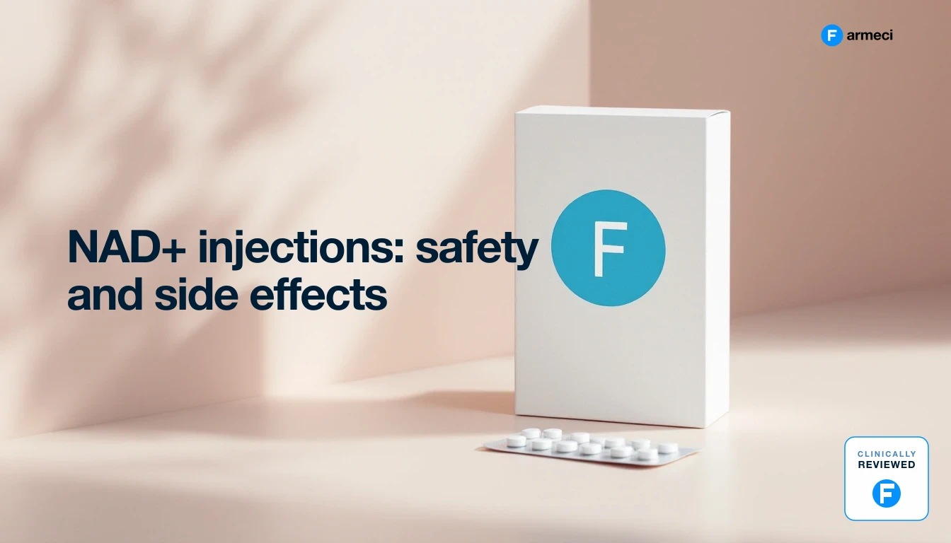 A UK clinician preparing an NAD+ injection while discussing safety and side effects with a patient
